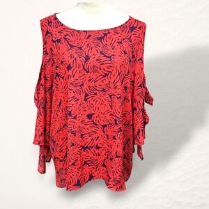Bold Elements Blouse Women XXL Orange Tropical Cold Shoulder Resort Wear Summer